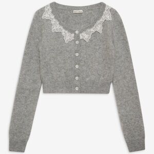 For Love And Lemons Arinah Gray Cardigan with White scalloped Lace Trim